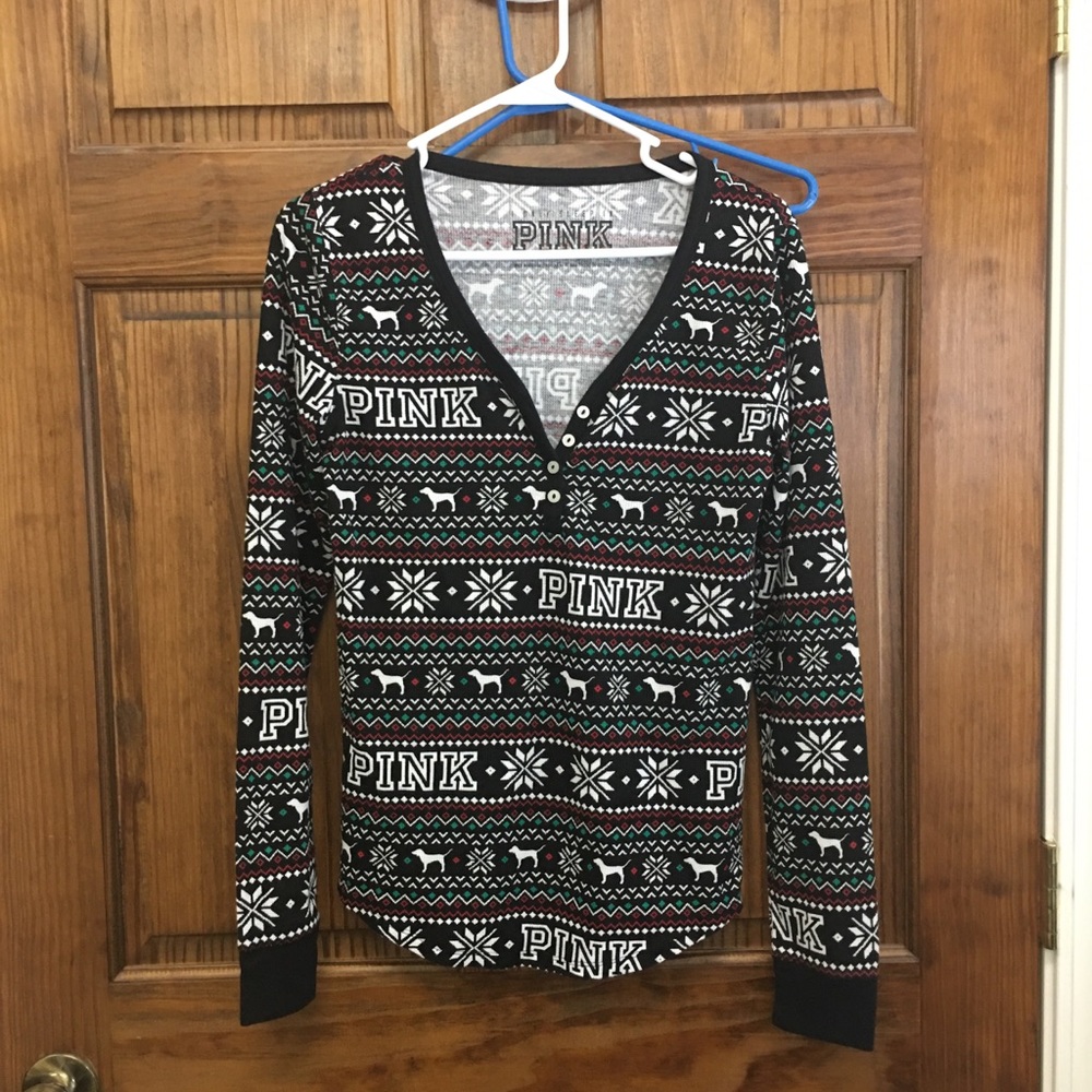 Victoria’s Secret pink black Christmas long sleeve sleep shirt size large